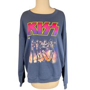 KISS Band Graphic Crewneck Sweatshirt Blue XL Rock Music Retro 60/40 Blend New